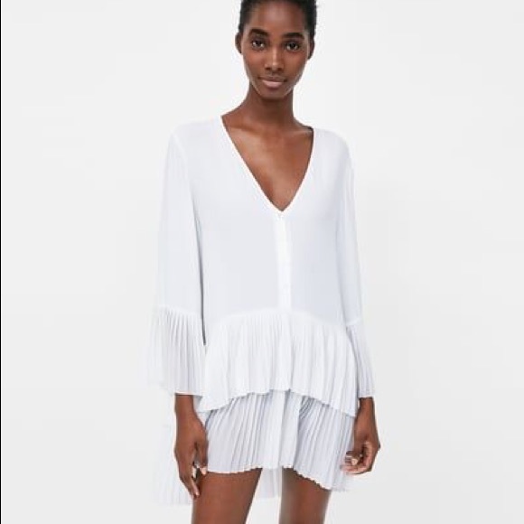 zara pleated blouse white